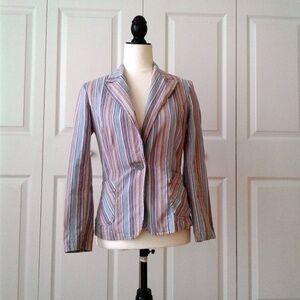 Striped Blazer One Button Long Sleeves Slim Cut vest